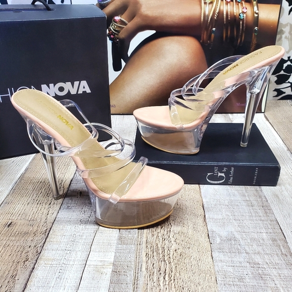 FASHION NOVA | Have A Taste (Snack) Extreme Platform Mules in Clear Nude sz 7 - Picture 3 of 12